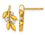 1/3 Carat (ctw) Citrine Vine Leaf Earrings in 14K Yellow Gold with Diamonds